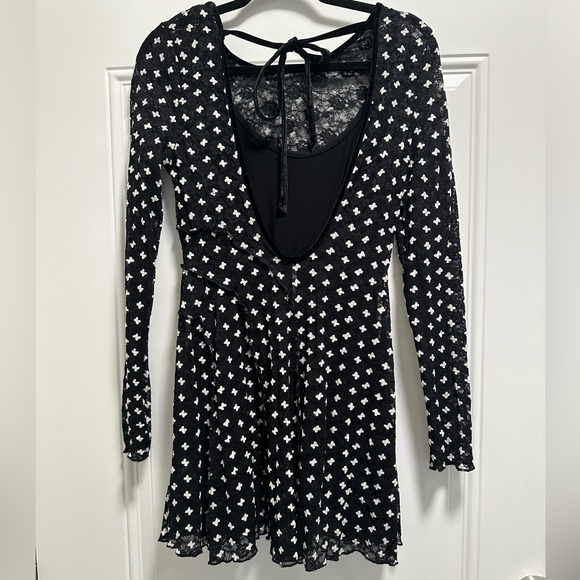 NWOT Free People Sheer Delight Mini Dress in black combo with slip - Picture 6 of 10